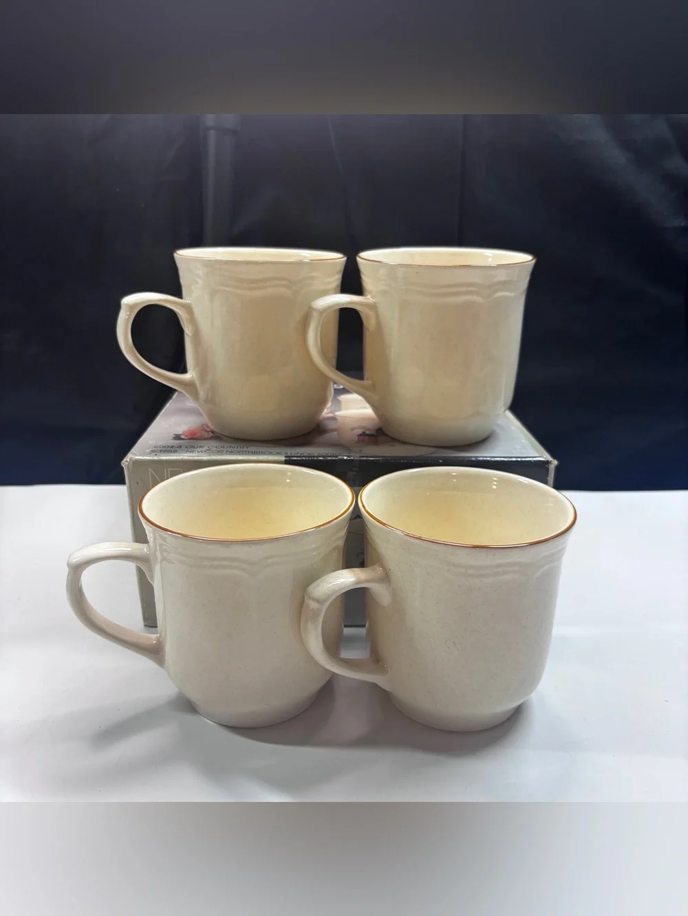 Vtg Newcor Our Country Village Stoneware Cups/Mugs Cottage Core New W/box 88’